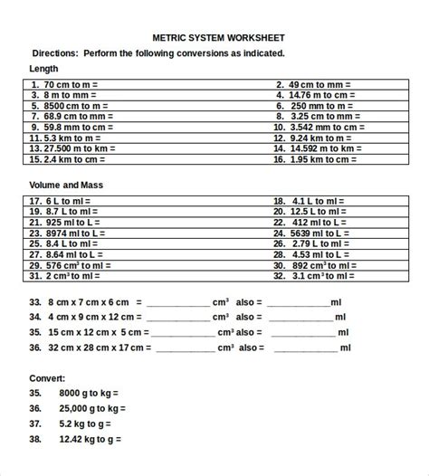 Metric Conversion Chart Templates 10 Free Word Excel Pdf Documents