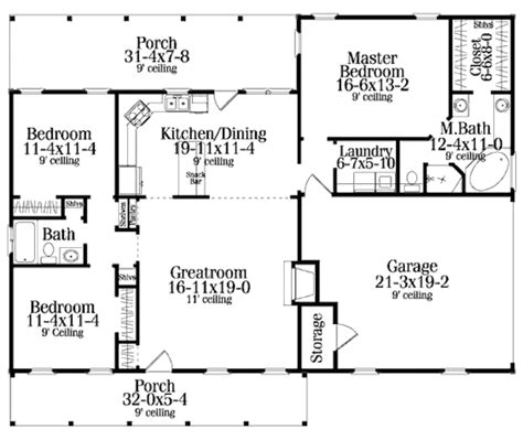 Country Style House Plan 3 Beds 2 Baths 1492 Sqft Plan 406 132