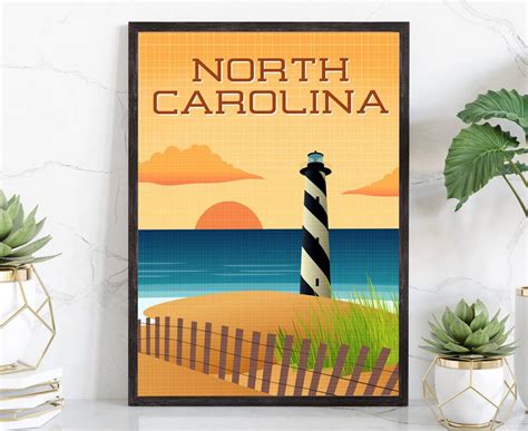 Retro Style Travel Poster North Carolina Vintage Rustic Poster Print