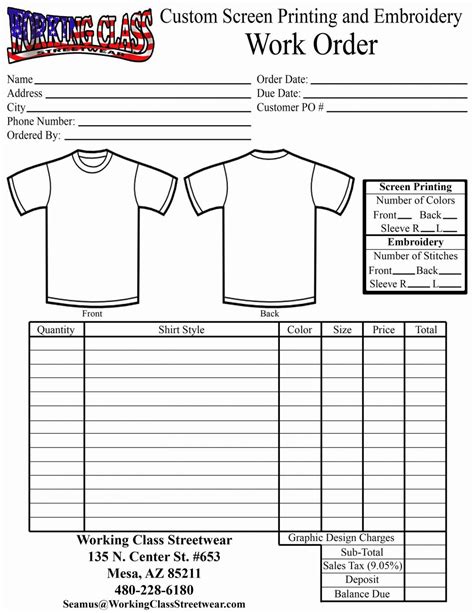 Template Free Printable Blank T Shirt Order Form