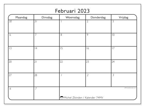Kalender Februari 2023 Om Af Te Drukken “63zz” Michel Zbinden Sr