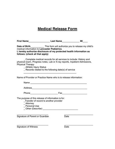 Medical Documentation Release Form In Word And Pdf Formats