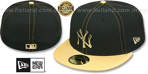 New York Yankees Gold Metal Badge Black Gold Fitted Hat