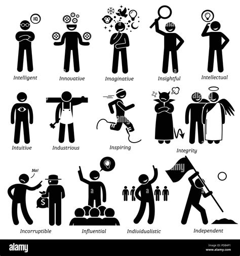 Positive Personalities Character Traits Stick Figures Man Icons