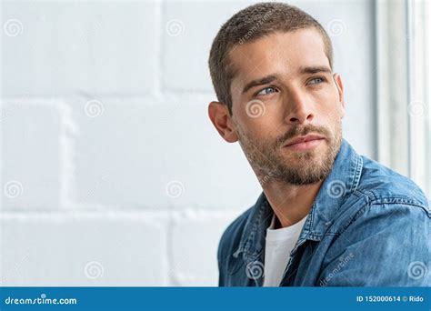 Young Pensive Man Looking Away Stock Photo Image Of Contemplate