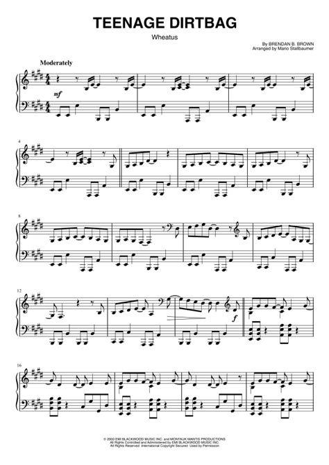 Teenage Dirtbag Arr Mario Stallbaumer Sheet Music Wheatus Piano Solo