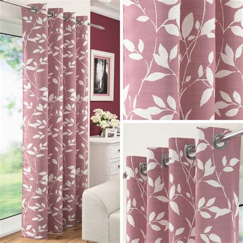 Blush Curtain Panel Pink Leaf Modern Woven Eyelet Panels Ring Top