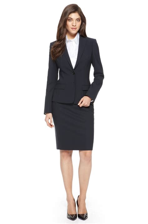Boss Stretch Wool Navy Skirt Suit Office Fashion Women Fashion