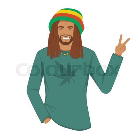 Rastafarian Man With Dreadlocks Reggae Music Cartoon Character Vector
