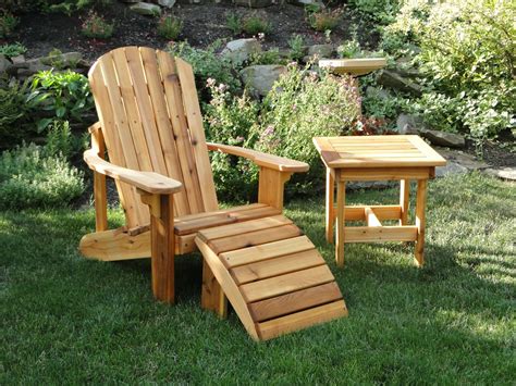 The adirondack chair is an outdoor lounge chair with wide armrests, a tall slatted back, and a seat that is higher in the front than the back. Hand Crafted Adirondack Chair With Leg Rest And Side Table ...