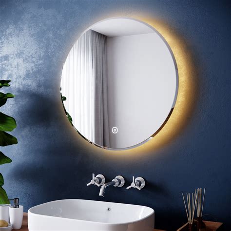 Round Bathroom Mirror Warm Led Illuminated With Demister Touch 600x600mm Ebay
