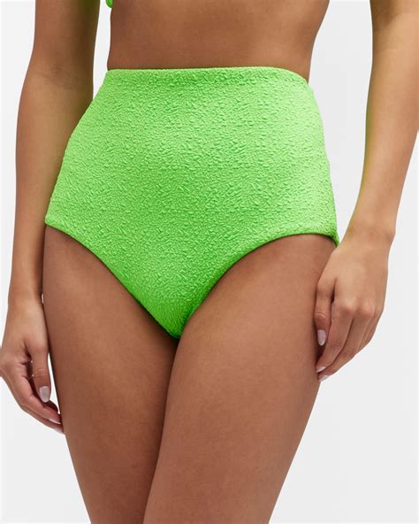 Mara Hoffman Lydia Textured High Waist Bikini Bottoms In Green Modesens