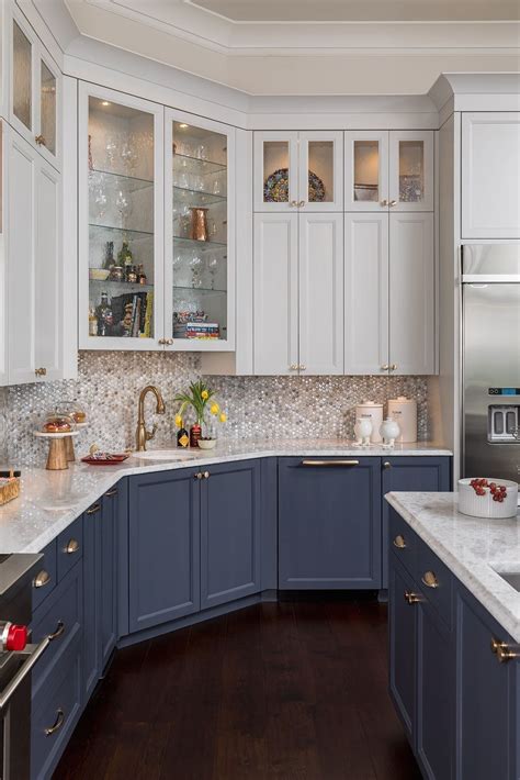 Blue And White Two Tone Kitchen 1000 Kitchen Cabinet Design