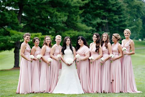 Bride In High Neck Gown With Bridesmaids
