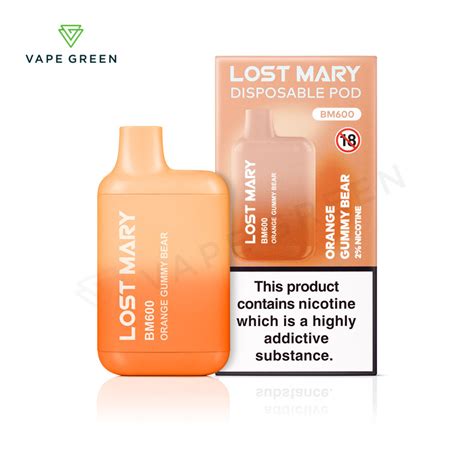 Orange Gummy Bear Disposable Vape By Lost Mary Bm600 Free Uk Delivery Vape Green