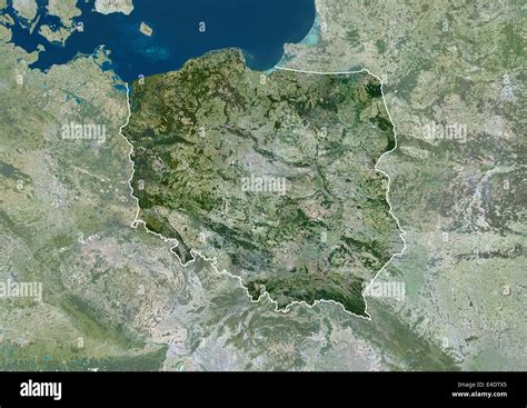 Poland Europe True Colour Satellite Image With Border And Mask