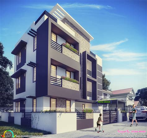 Contemporary Three Storied Residential Building Kerala Home Design