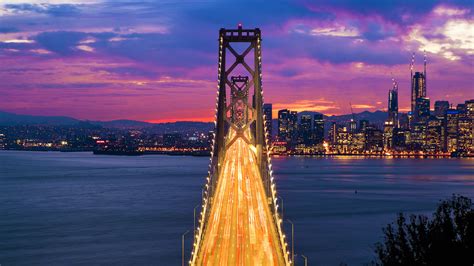 Oakland Bay Bridge At Sunset 4k Ultra Hd Wallpaper Background Image