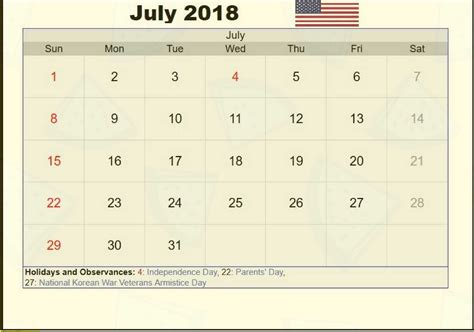 Printable July 2018 Calendar Usa Holidays Calendar Usa Calendar Usa
