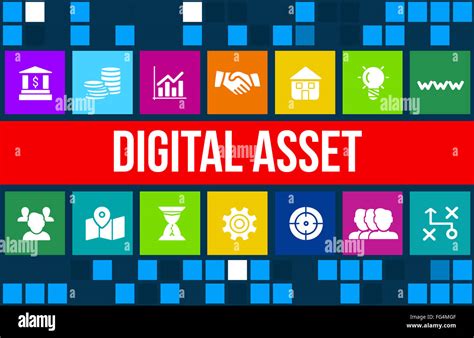 Digital Asset Concept Image With Business Icons And Copyspace Stock