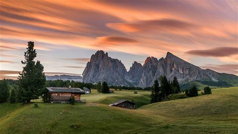 Hd Wallpaper Alps Houses Mountain Village Cabin Log Cabin