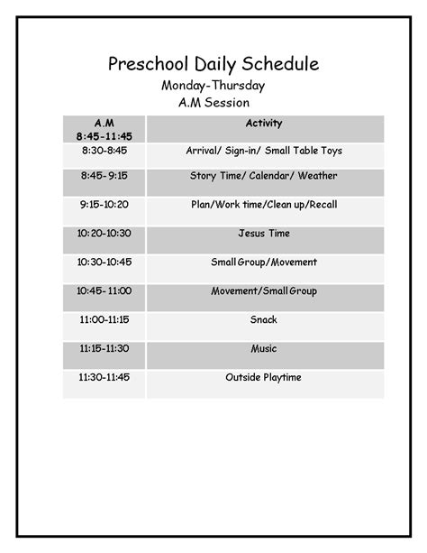 Preschool Daily Schedule Word How To Create A Preschool Daily