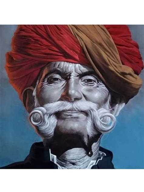 Rajasthani Old Man Face Silk Paint Shreekrishnam Paintings And Prints
