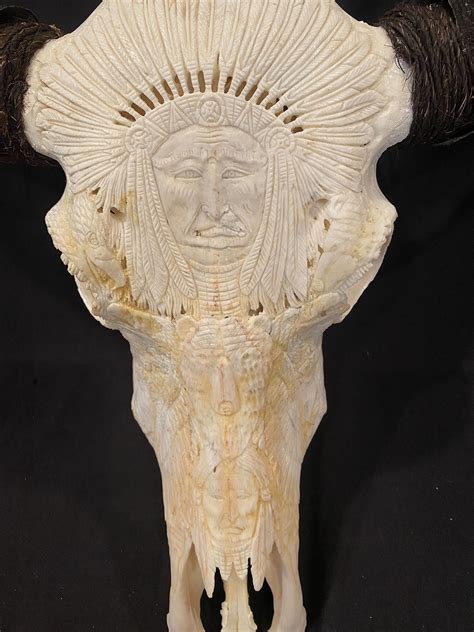 Water Buffalo Skull W Native American Carving Wormtown Trading Company