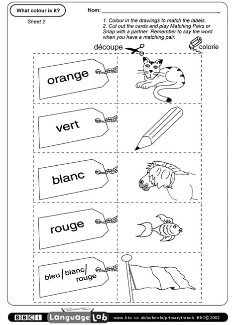 Primary French Printable Worksheet