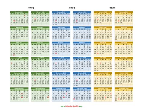 2021 2022 2023 Calendar Calendar Quickly