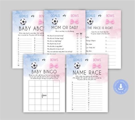 Goals Or Bows Soccer Gender Reveal Baby Shower Baby Bingo Etsy Uk