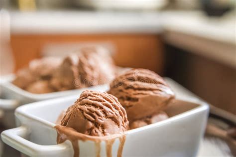 Chocolate Ice Cream Balls Closeup And Copy Space Stock Photo Image Of