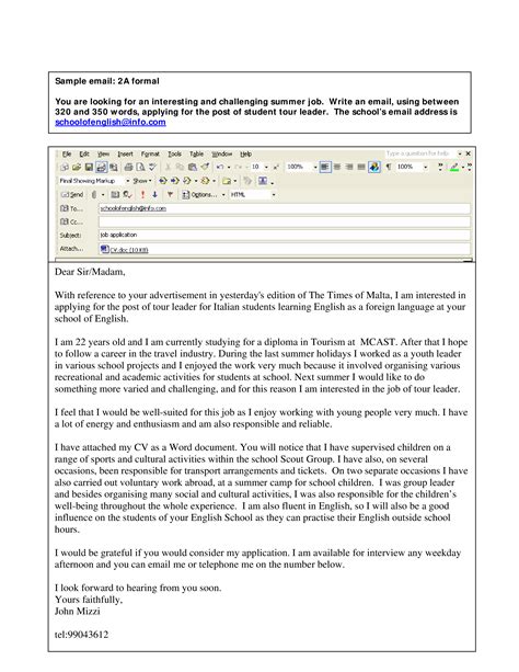 Formal Email Application Letter Templates At