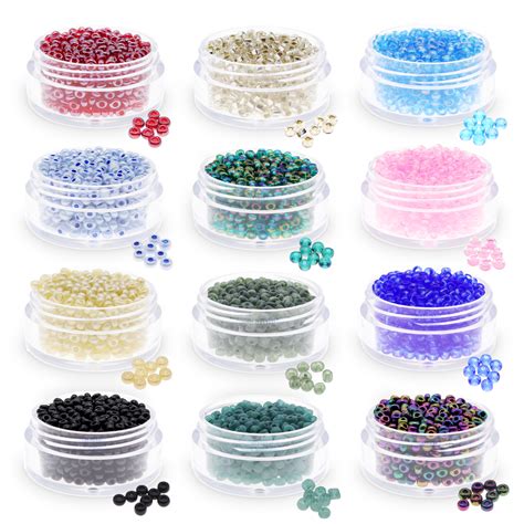 7000 Pcs Glass Seed Beads For Jewelry Making 12 Colors Craft Glass