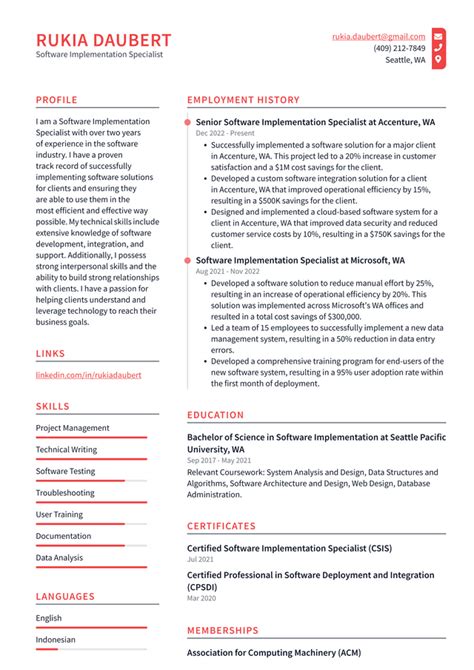 Meta Software Implementation Specialist Resume Examples