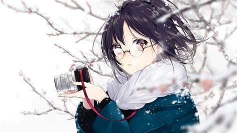 Anime Girl Glasses Photographer 4k 259 Wallpaper