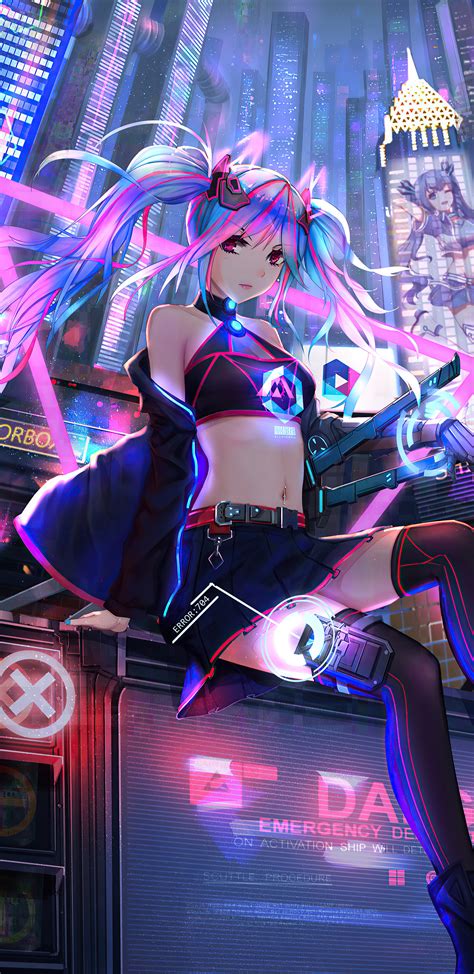 1440x2960 Anime Cyber Girl Neon City Samsung Galaxy Note 9