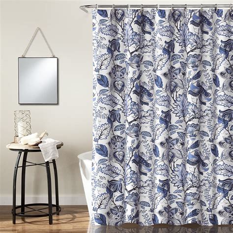 Lush Decor Blue Cynthia Jacobean Shower Curtain Fabric Floral Print Design 72 X 72