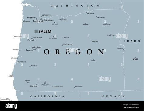 Oregon Or Gray Political Map With The Capital Salem And Borders