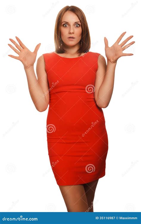 Surprised Excited Woman Throws Up His Hands O Stock Image Image Of Happy Expression 35116987
