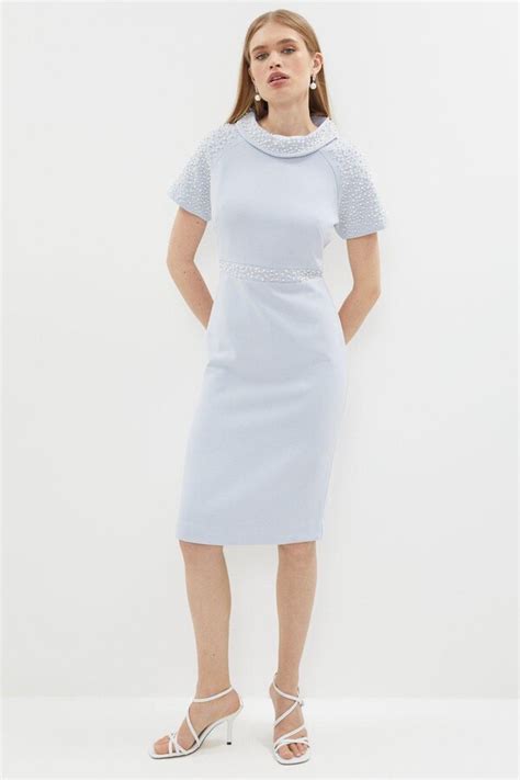Premium Embellished Roll Collar Pencil Dress Shopstyle