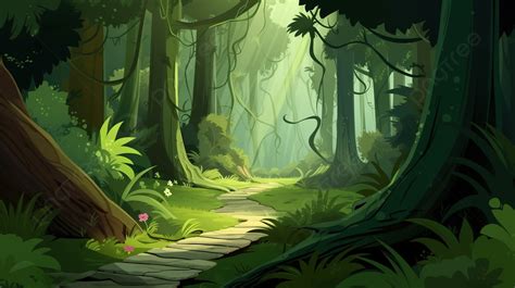 An Image Of A Cartoon Path Going Through A Forest Background Animated