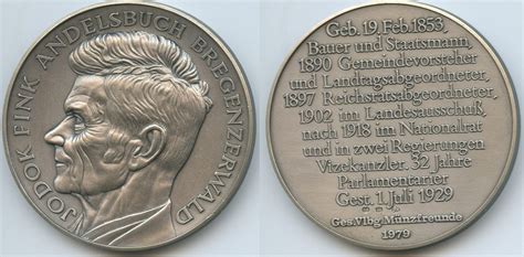 Österreich Vorarlberg Große Silbermedaille 1979 Gn1186 Jodok Fink Andelsbuch Bregenzerwald