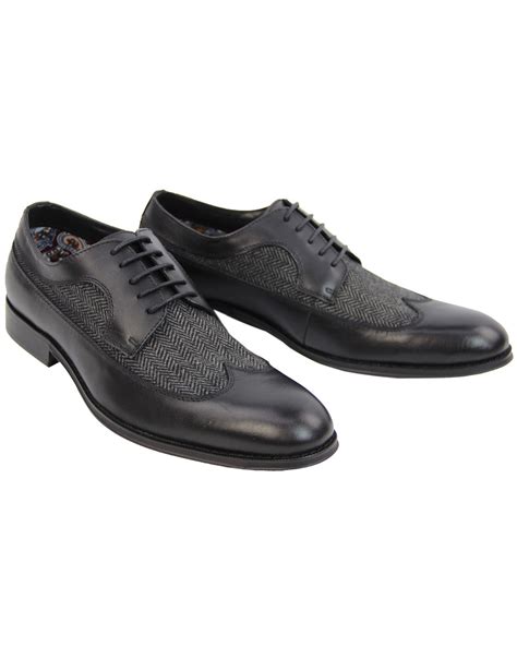 Roberto Paolo Vandini Derby Mens Tweed Leather Shoes Black