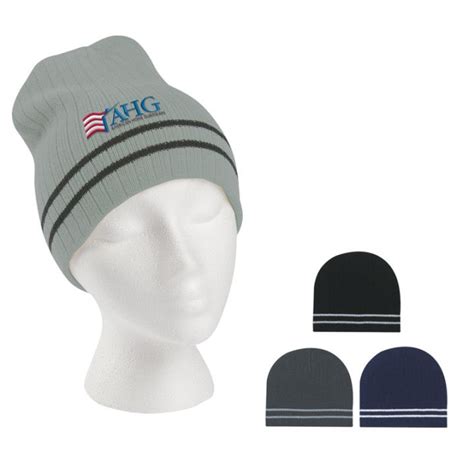 Promotional Logo Beanie Caps Knit Beanie With Double Stripe