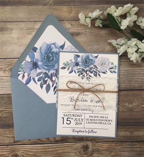 Dusty Blue Invitation Dusty Blue Floral Invitation Rustic Etsy