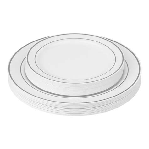 Classic Disposable Plastic Plates 40 Pcs Pack White Silver Trimmed