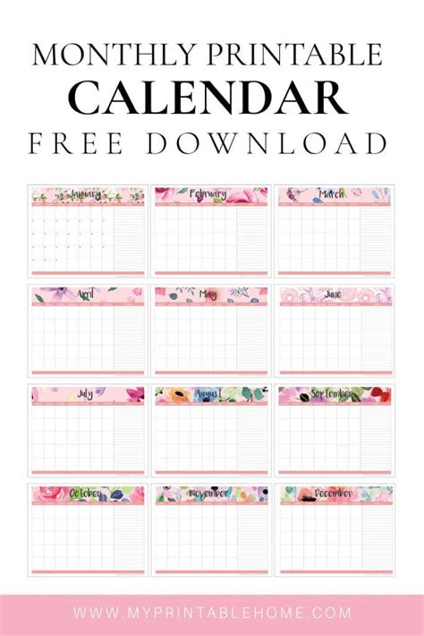 Free Printable Monthly Planner Calendar Undated My Printable Home