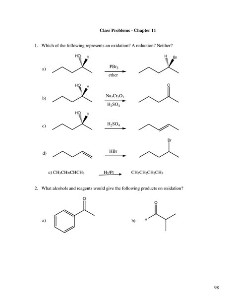 Alcohol Reactions Class Problems Chapter Which Of The