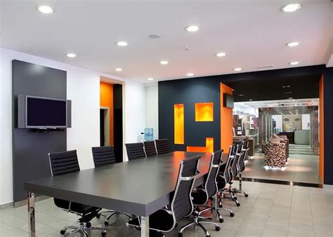 Black White Orange Wall Color For Modern Office Meeting Interior What